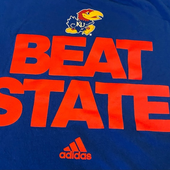 Kansas Jayhawks Adidas Beat State Shirt Size XXL Color Blue - Picture 2 of 4